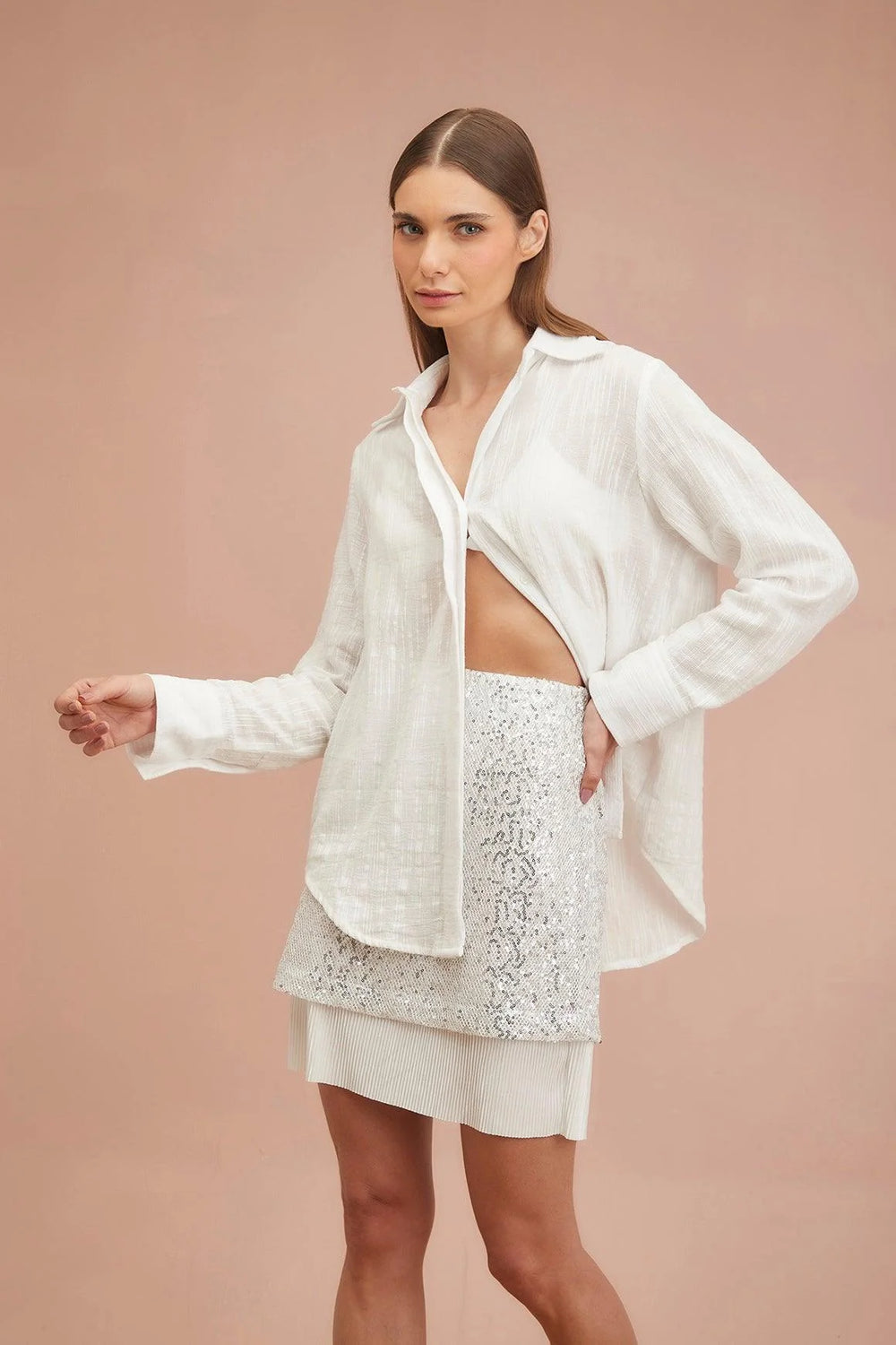 Falda lentejuelas GRAZIA ANARIAS Atelier — vista trasera en tono Silver