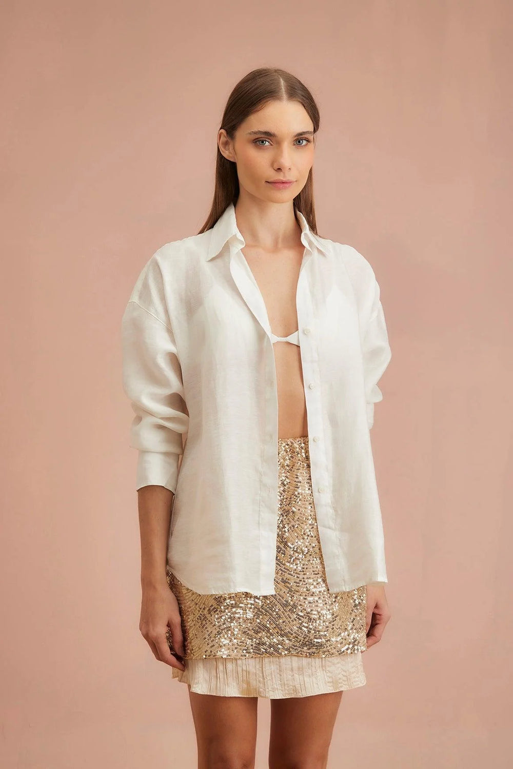 Falda fiesta ANARIAS Atelier — look de noche en tono Silver con accesorios dorados