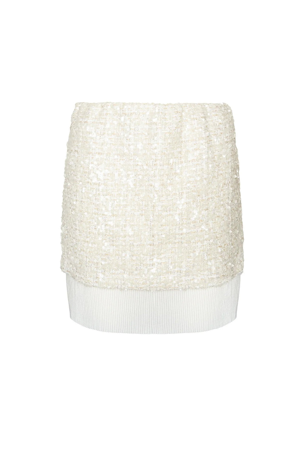 Falda Snow ANARIAS Atelier — detalle de textura del tejido de lurex y bordado de lentejuelas