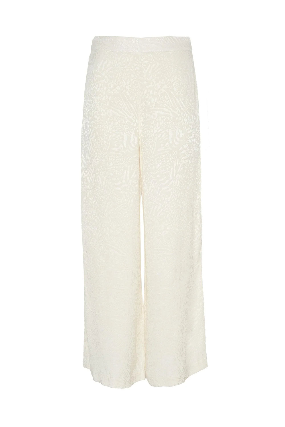 Pantalón Destello Ivory ANARIAS Atelier — detalle del tejido animal print tono a tono en rayón viscosa