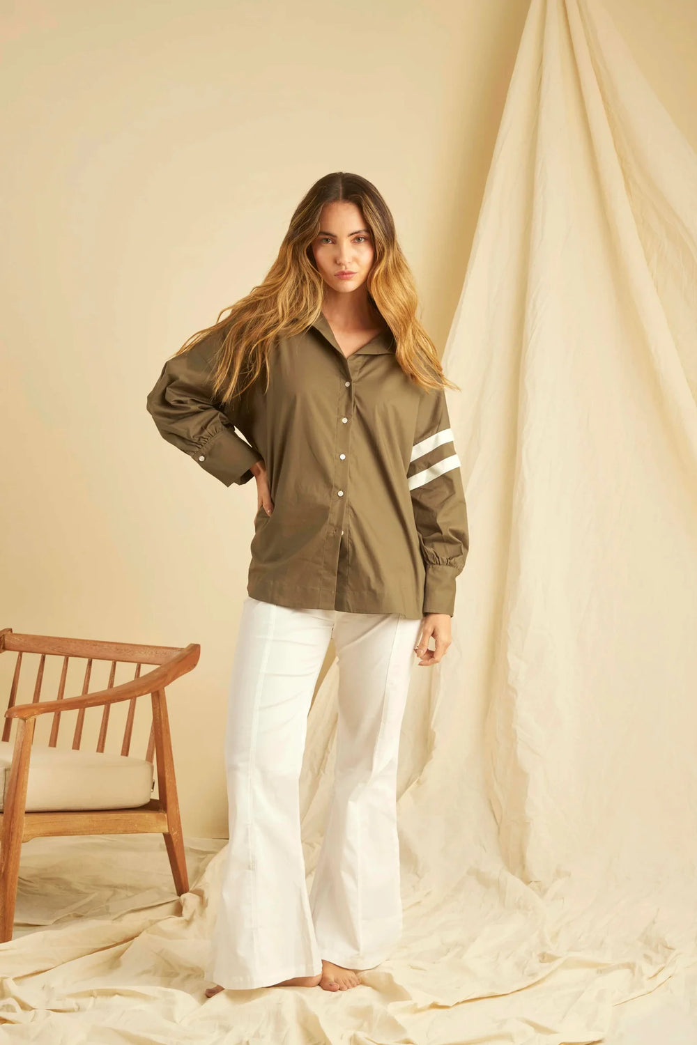 Pantalón Ritual en color Ivory ANARIAS Atelier — silueta frontal, largo completo