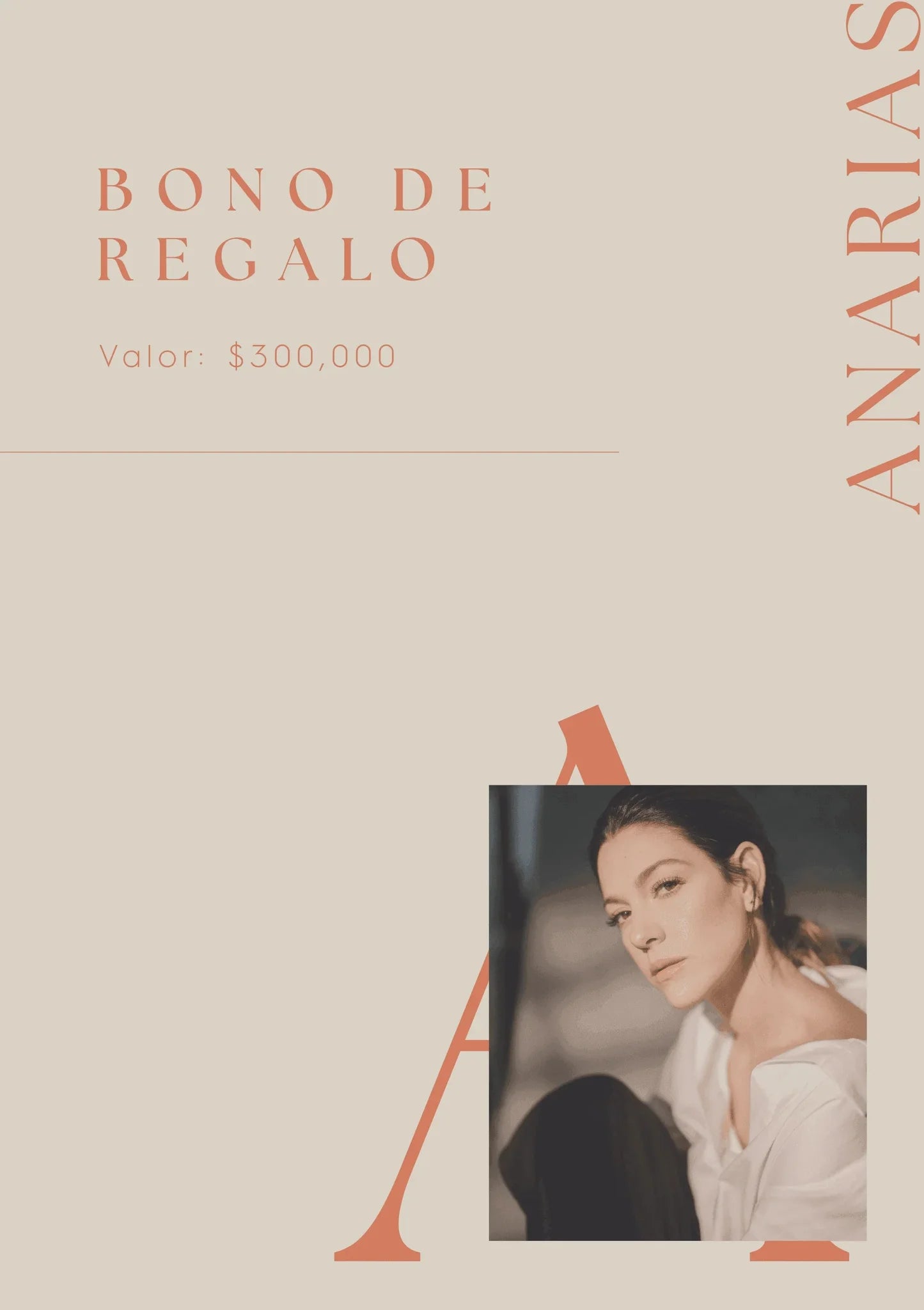 Bono Regalo ANARIAS Atelier — presentación gráfica de gift card, ángulo detalle