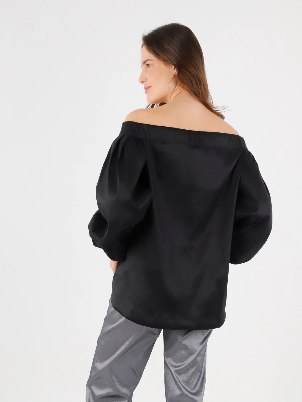 Top Polaris ANARIAS Atelier — look completo con pantalón tafeta colección Twilight, versión Cotton